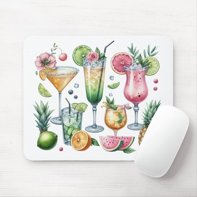 MOUSEPAD COQUETÉIS E FRUTAS DE VERÃO EM CORES PASTEL (Com mouse)