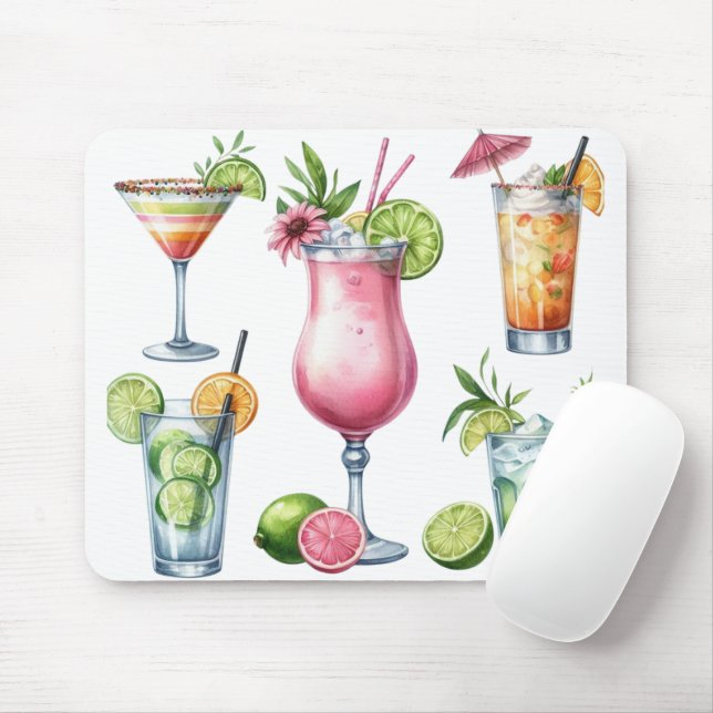 MOUSEPAD COQUETÉIS E FRUTAS DE VERÃO EM CORES PASTEL (Com mouse)