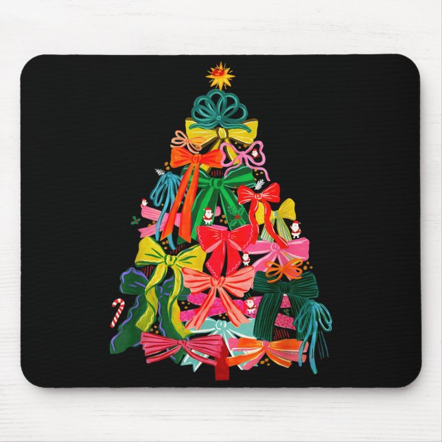Mousepad Coquette Bow Christmas Tree Preppy Christmas Girly (Frente)