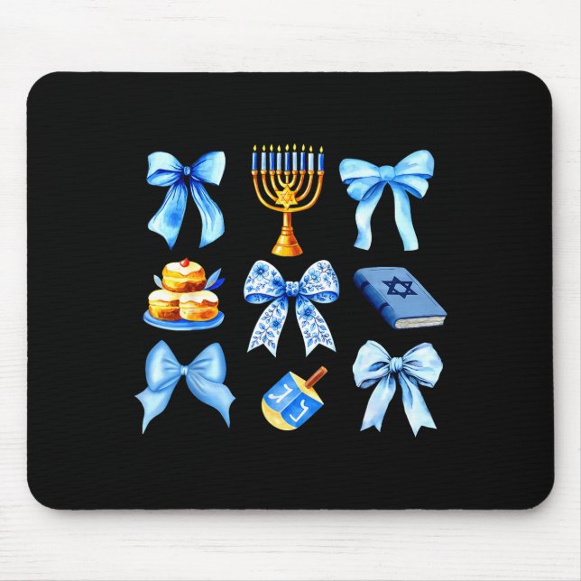 Mousepad Coquette Bow Jewish Holiday Chanukah Hanukkah Meno (Frente)