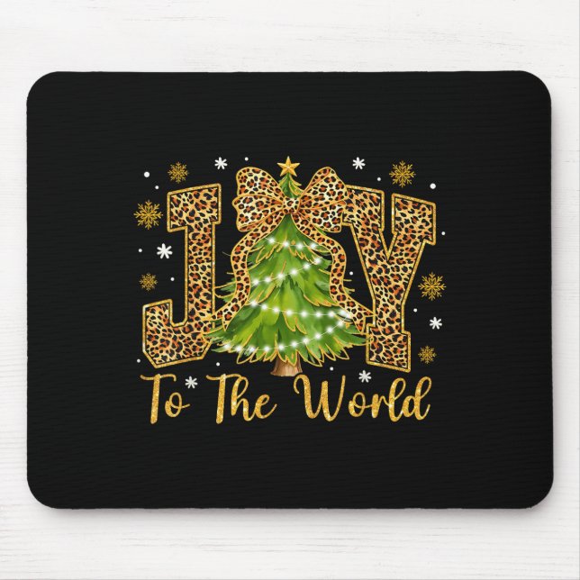 Mousepad Coquette Bow Leopard Christmas Joy To The World Xm (Frente)