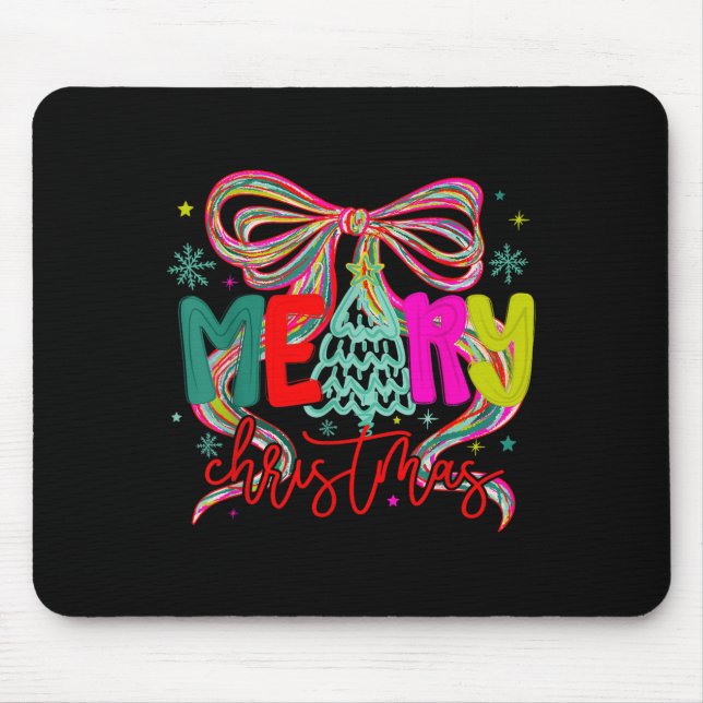 Mousepad Coquette Bow Merry Christmas Preppy Xmas Pajamas W (Frente)