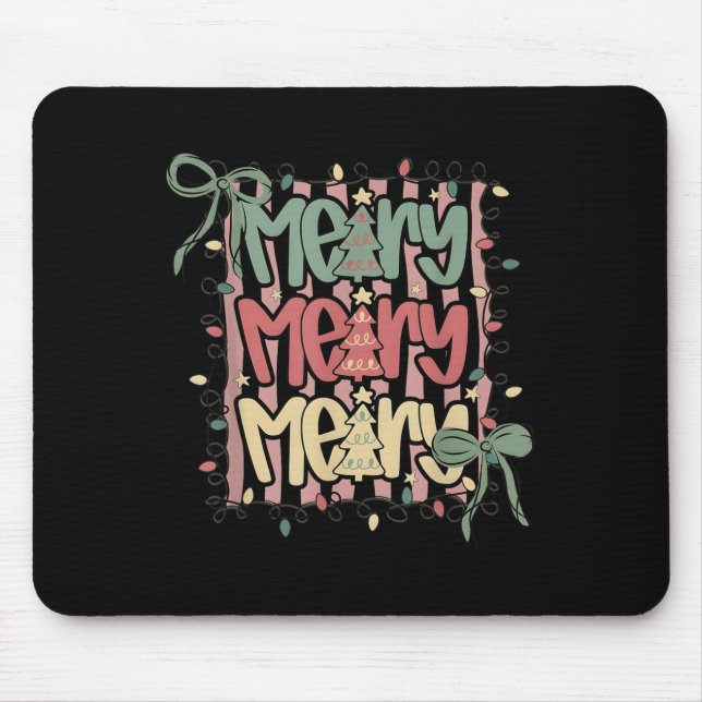 Mousepad Coquette Bow Merry Christmas Tree Xmas Lights Girl (Frente)