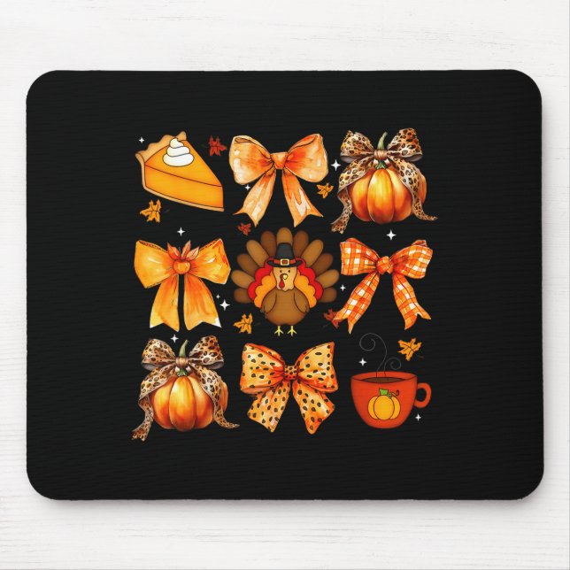 Mousepad Coquette Bow Pumpkin Season Thanksgiving Autumn Fa (Frente)
