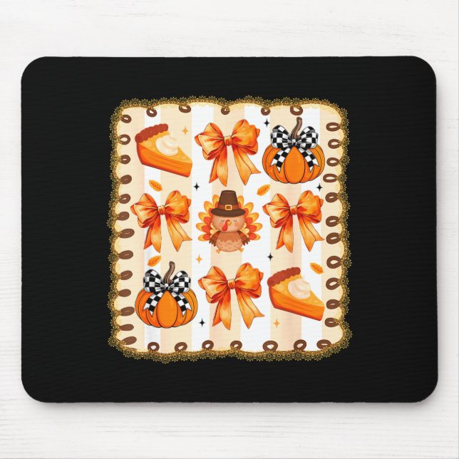 Mousepad Coquette Bow Pumpkin Season Thanksgiving Autumn Fa (Frente)