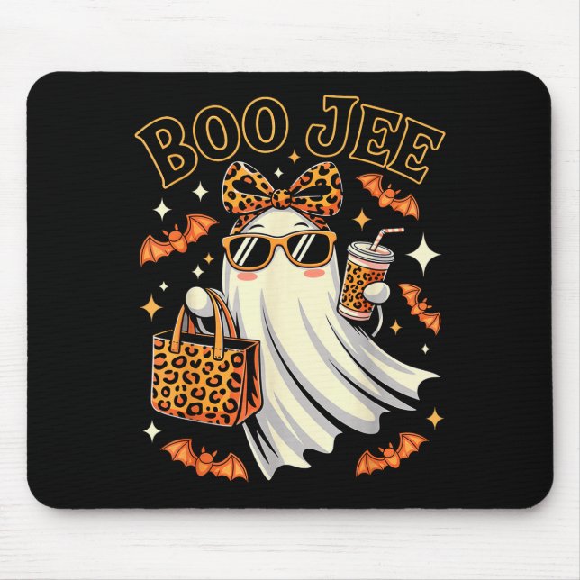 Mousepad Coquette Leopard Ghost Coffee Boo Jee Halloween Bo (Frente)