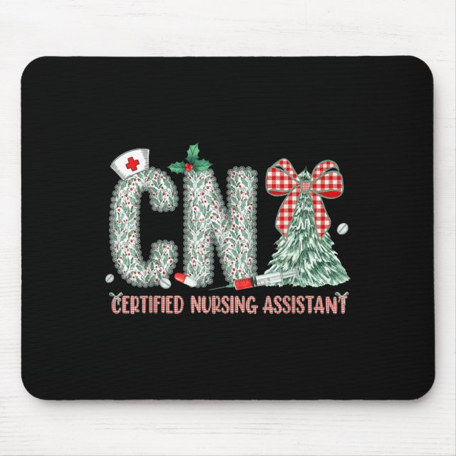 Mousepad Coquette Preppy Christmas Cna Nurse Christmas Tree (Frente)
