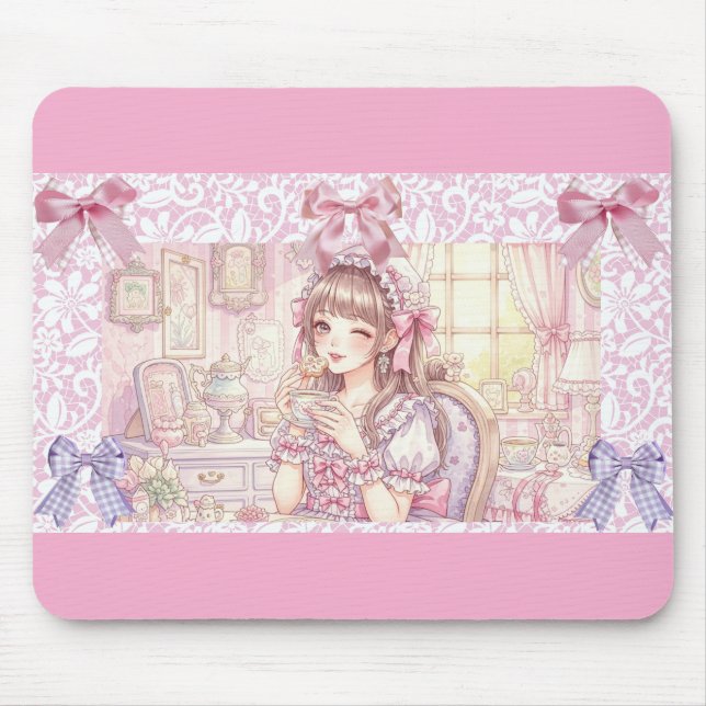 Mousepad Coquette Tea Time,with Gingerbread girl (Frente)