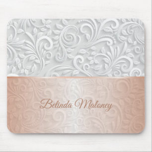 Mousepad Cor Branca de Padrão 3D Dourada