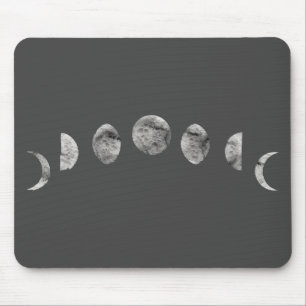 Mousepad Cor Branca Negra Moon Fases Mínimas Modernas