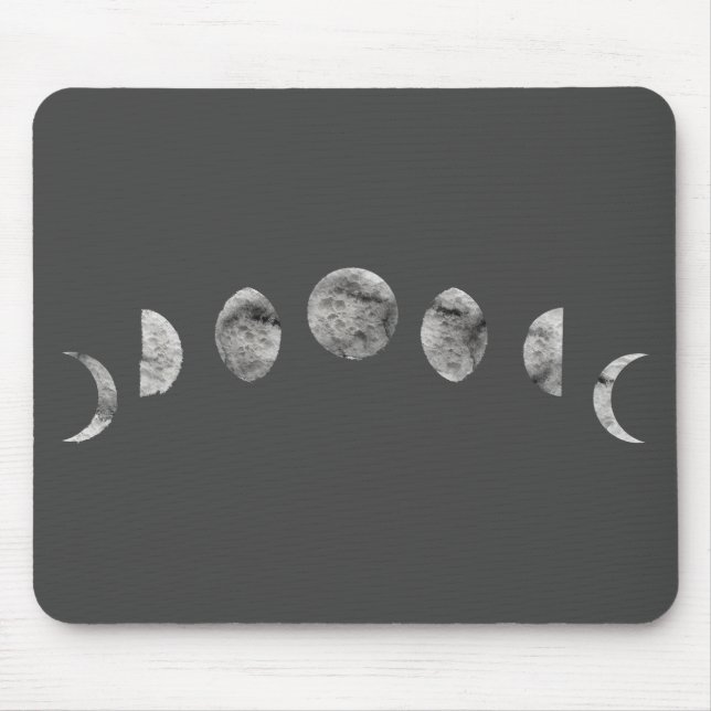Mousepad Cor Branca Negra Moon Fases Mínimas Modernas (Frente)