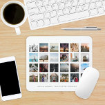 Mousepad Cor Branca Personalizada da Colagem de Fotos<br><div class="desc">Uma bela comemoração do seu dia de casamento ou de outro evento especial com 24 fotos quadradas em quadros brancos em um layout de grade com cores personalizadas para combinar seu casamento, evento especial ou decoração de quarto. Texto editável abaixo do layout da foto. A amostra mostra cor branca de...</div>