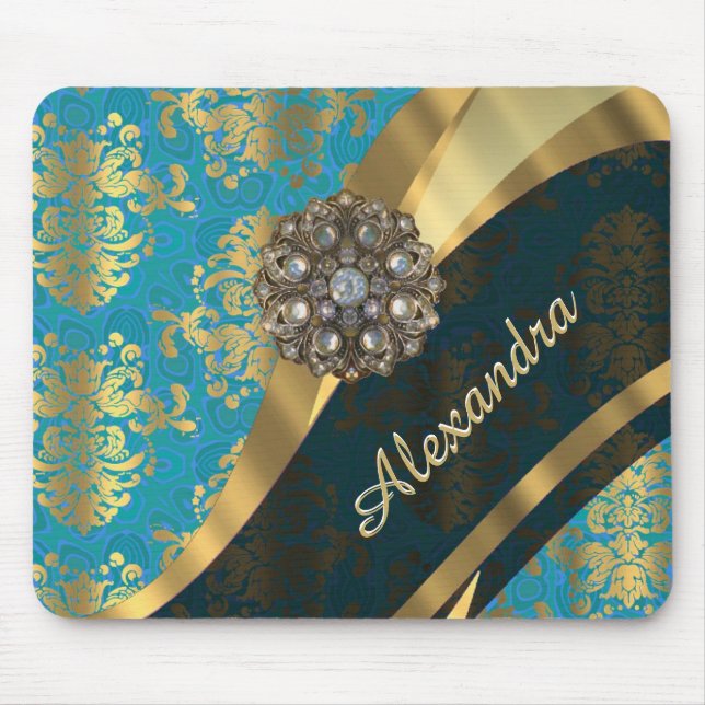 Mousepad cor damasco aqua personalizada bonito (Frente)