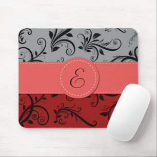 Mousepad Cor damasco, Cinza, Damasco Vermelho, Monograma