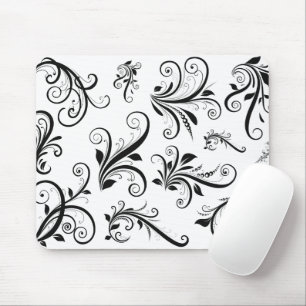 Mousepad Cor damasco, Damasco Francês, Preto e Branco