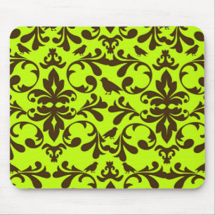 Mousepad cor damasco de aves e verdes limões