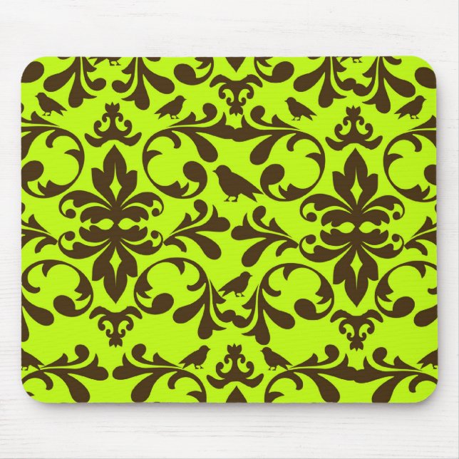 Mousepad cor damasco de aves e verdes limões (Frente)