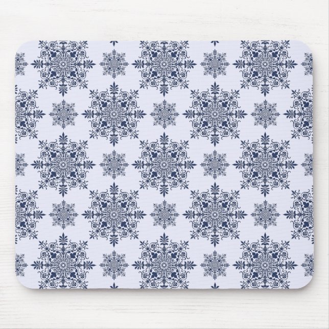 Mousepad Cor damasco de flocos de neve azuis (Frente)