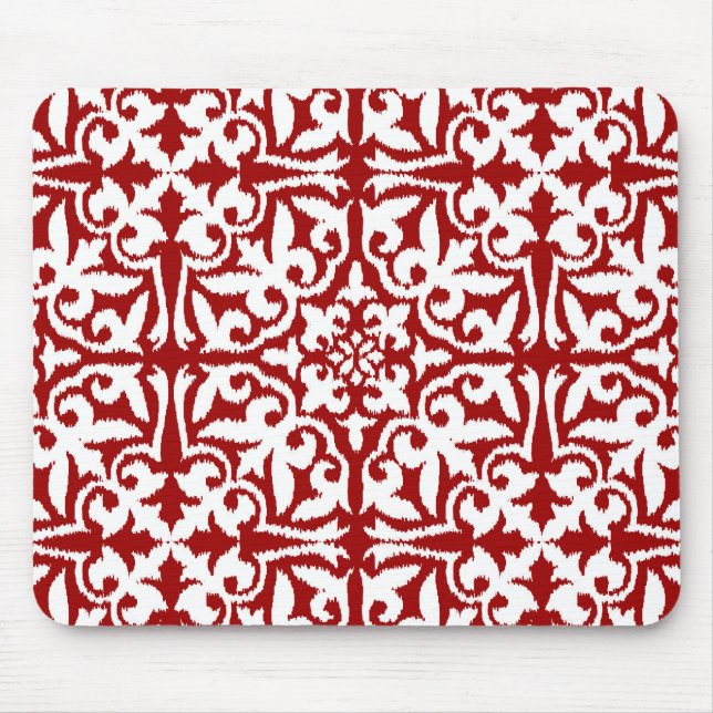 Mousepad Cor damasco de Ikat - obscuridade - vermelho e (Frente)