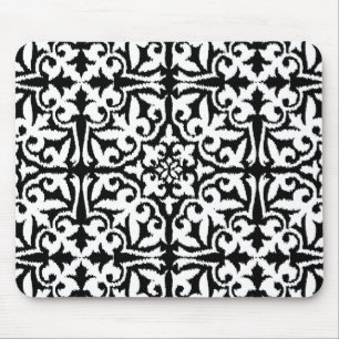 Mousepad Cor damasco de Ikat - preto e branco