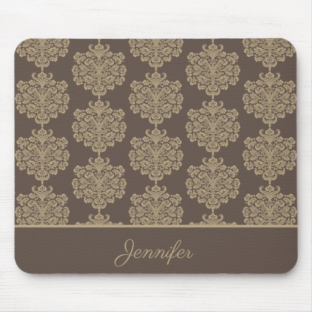 Mousepad Cor damasco de ouro floral elegante (Frente)