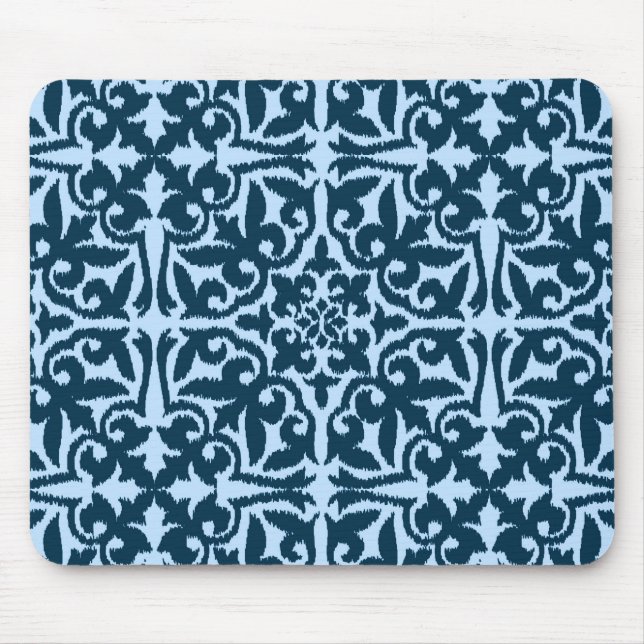 Mousepad Cor damasco Ikat - Índio escuro e azul claro (Frente)