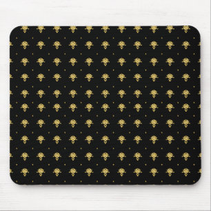 Mousepad Cor damasco preta e Dourado luxuosa do vintage