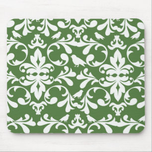 Mousepad cor damasco verde e branca de aves