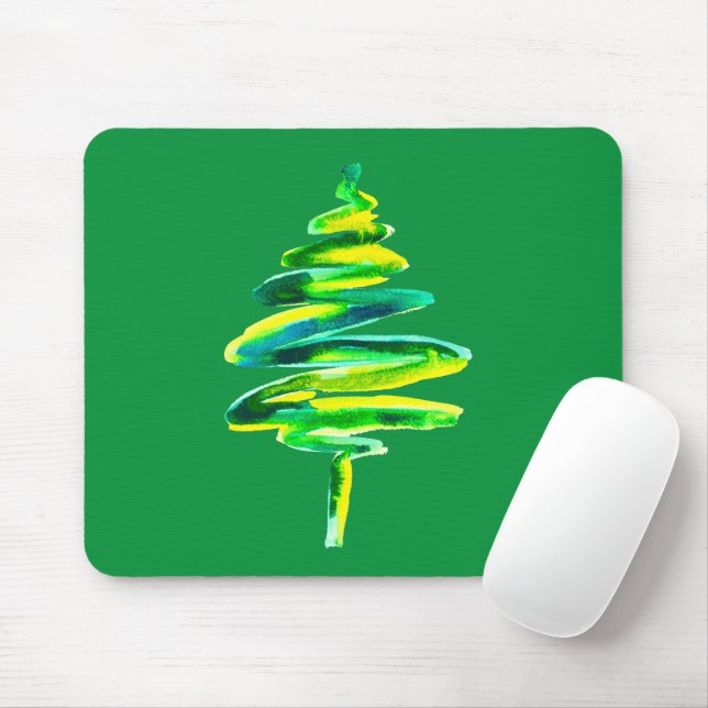 Mousepad Cor-de-água abstrato da árvore de Natal verde (Com mouse)