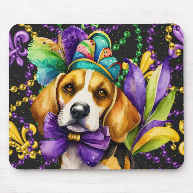 MOUSEPAD COR DE ÁGUA CUTA MARDI GRAS BEAGLE DOG (Frente)