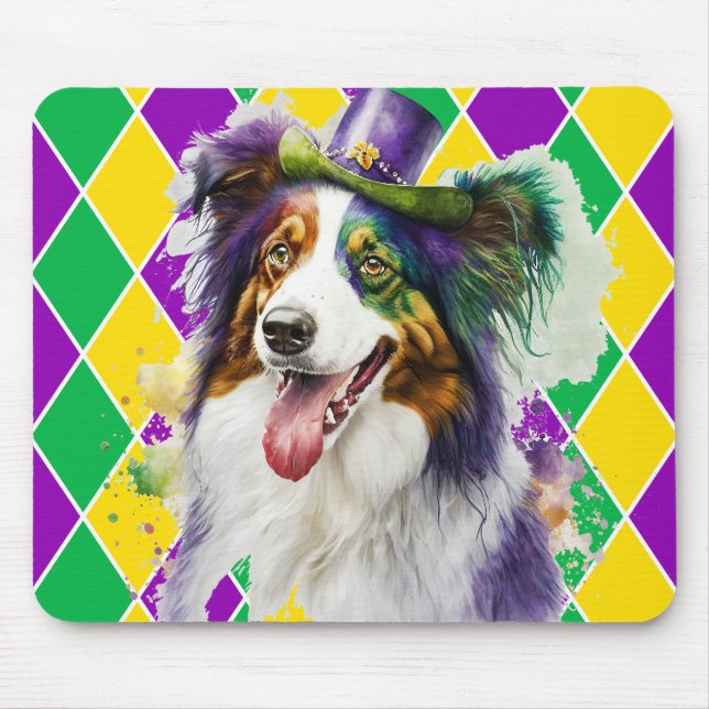 MOUSEPAD COR DE ÁGUA CUTA MARDI GRAS COLLIE DOG (Frente)