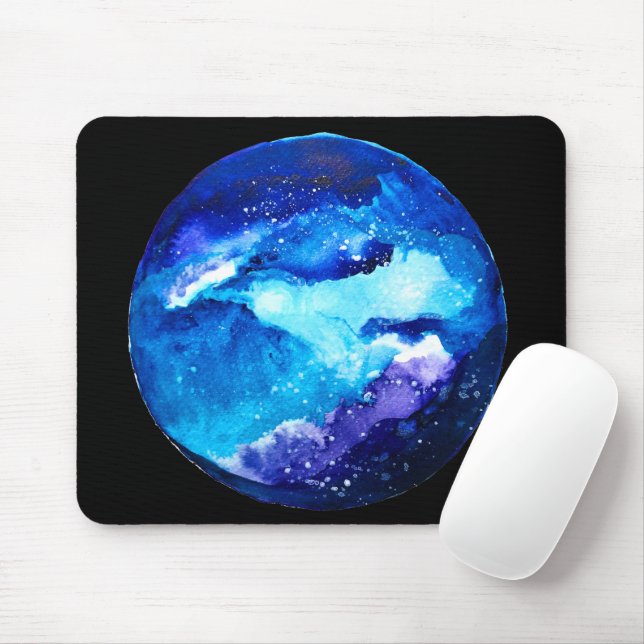 Mousepad Cor-de-água da galáxia nebulosa do planeta azul (Com mouse)