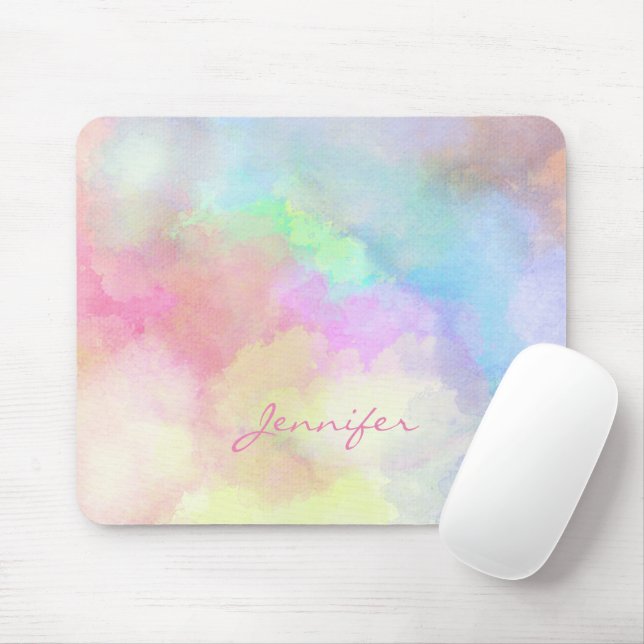 Mousepad Cor de Água de Pastel Mole Monograma (Com mouse)