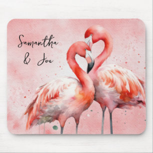 Mousepad Cor de Água do Par Flamingo Cor Rosa-de-Leve