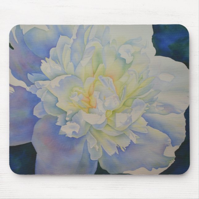 Mousepad Cor de água floral de pénia branca Elegante (Frente)