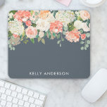 Mousepad Cor de Água Rosa e Cinza Floral com Seu Nome<br><div class="desc">Bonito e feminina, esta design apresenta um conjunto de flores misturadas, de cor d'água, em tons de pêssego, rosa e branco sobre um fundo de cinza profundo. Edite o nome com seu próprio nome ou você pode excluir o nome se preferir o mouse pad sem ele. Você também pode editar...</div>