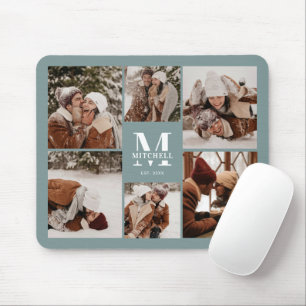 Mousepad Cor de Foto Moderna - Verde Monograma Personalizad