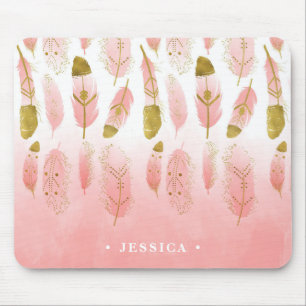 Mousepad Cor-de-rosa boémio e o ouro emplumam-se Ombre