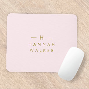 Mousepad Cor-de-rosa-branco monograma Elegante Dourado Mi