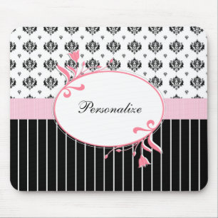 Mousepad Cor-De-Rosa, Cinzenta, Preta E Branca, Com Nome