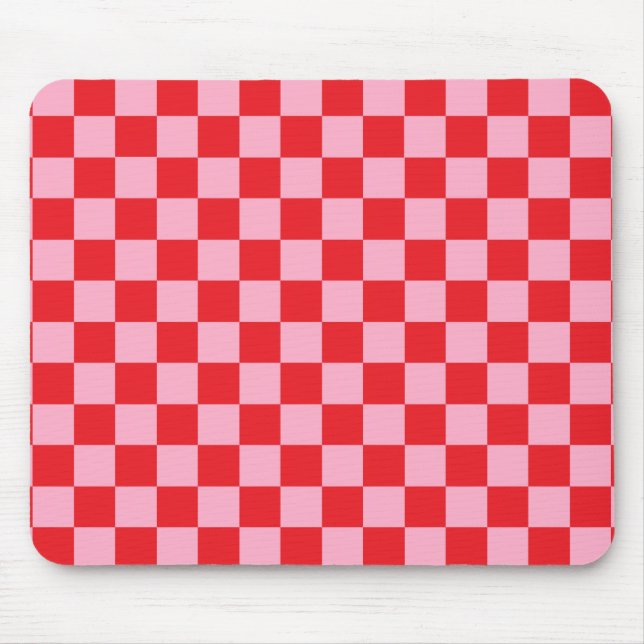 Mousepad Cor-de-rosa e vermelho verificados (Frente)