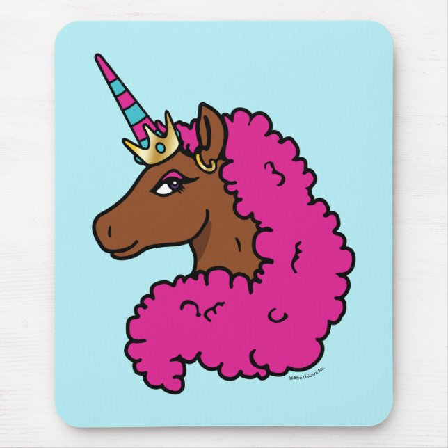 Mousepad Cor-de-rosa quente afro Unicorn (Frente)