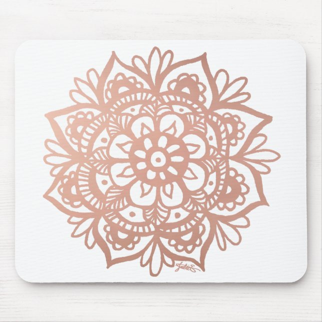 Mousepad Cor-de-rosa rosa Dourado da Flor Mandala (Frente)