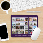 Mousepad Cor Personalizada da Colagem de Fotos<br><div class="desc">Uma bela comemoração do seu dia de casamento ou de outro evento especial com 24 fotos quadradas em quadros brancos em um layout de grade com cores personalizadas para combinar seu casamento, evento especial ou decoração de quarto. Texto editável abaixo do layout da foto. A amostra mostra uma cor de...</div>