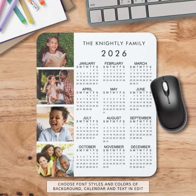 Mousepad Cor Personalizada da Família de Calendários 2026 (Criador carregado)