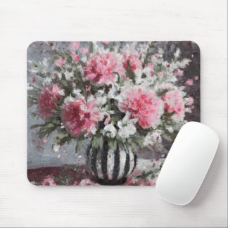 Mousepad Cor rosa Flor de Cravagem Floral, Preto