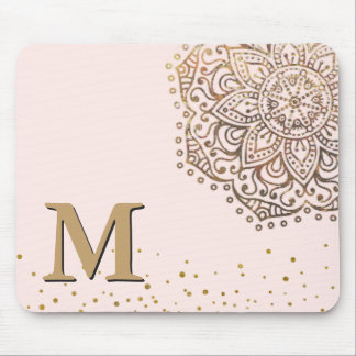 Mousepad Cora a inicial Monogrammed Dourado cor-de-rosa de