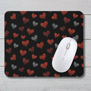 Mousepad Cora Burgundy Prata Brilho Corações em Preto