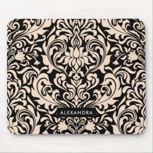 Mousepad Cora o damasco cor-de-rosa no preto