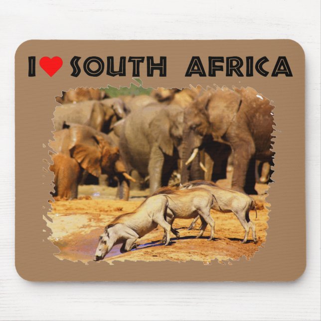 Mousepad Coração África do Sul, warthogs e elefantes (Frente)